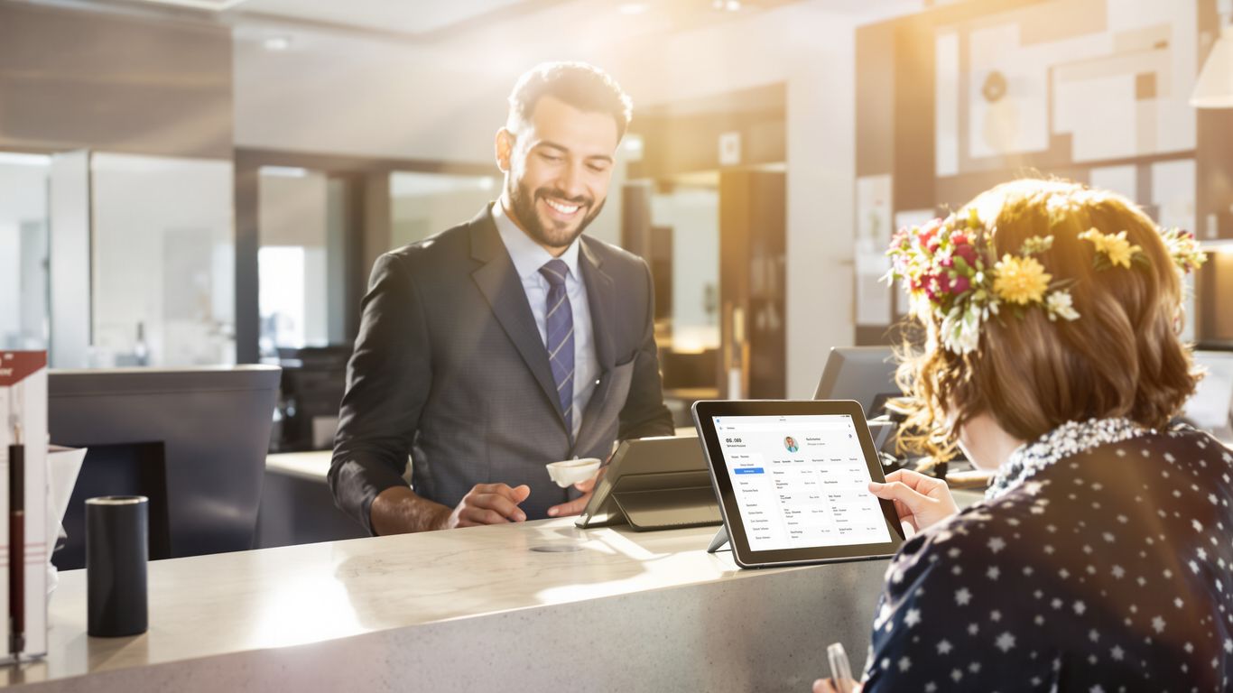 thumbnail-11 Hotelni sprejem z gostom in zaposlenim.