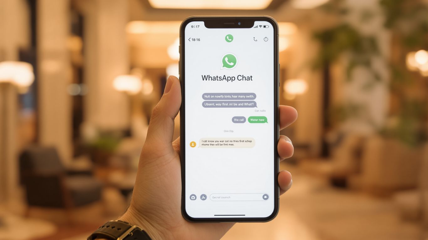 thumbnail-6 Telefon z odprtim WhatsAppom v hotelskem okolju.