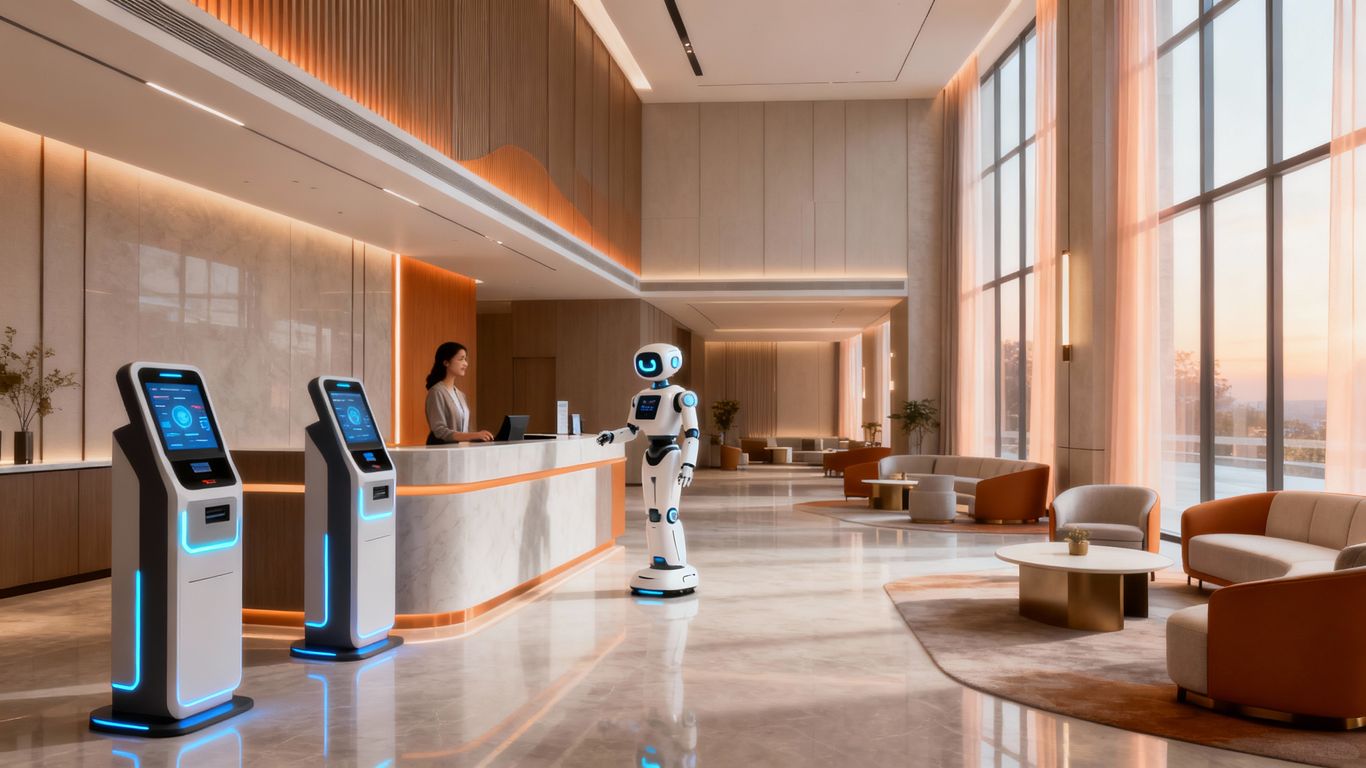 thumbnail Hotelski robot na recepciji pomaga gostom